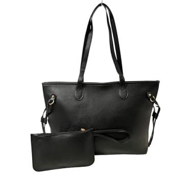 Imagem de Bolsa Sacola Feminina Grande de Ombro e Mão em Couro para Faculdade com Necessaire Inclusa (Preta)