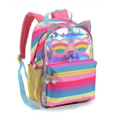 Imagem de Mochila Feminina Juvenil Holográfico Com Orelhinha Colorida - Denlex