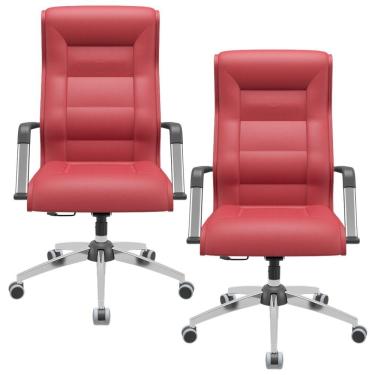 Imagem de Kit 02 Cadeiras De Escritório Giratória Presidente Base Cromada Kirk P03 Vinil Vermelho - Lyam Decor