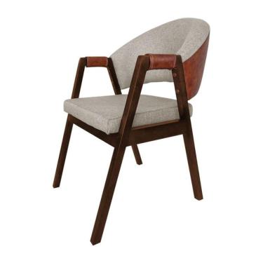 Imagem de Cadeira De Jantar Madeira Maciça Hélen Compose Facto Ocre Bege Linho