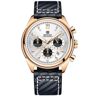 Imagem de Relógio Masculino Analógico Quartzo Cronógrafo Impermeavel Branco Dourado