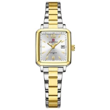 Imagem de Relógio Feminino Design Quadrado Casual De Quartzo Impermeavel De Aço Inoxidavel Branco Dourado