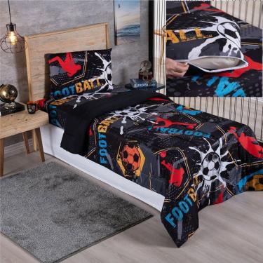 Imagem de Kit Coordenado Edredom Com Lençol Solteiro Alegria - Soccer - 100% Poliéster