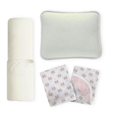 Imagem de Kit Berço Branco Rosa Fronha Lisa + Lençol Liso + Manta - Dugu