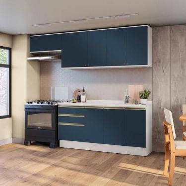 Imagem de Armário De Cozinha Completa 100% Mdf 260cm Branco/azul Profundo Celest