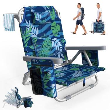 Imagem de Cadeira de praia Suteck ajustável de 5 posições com bolsa térmica e tr