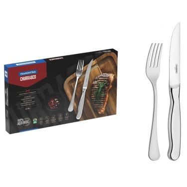 Imagem de Jogo Para Churrasco Tramontina Zurique Em Aço Inox Facas Jumbo Fio Serrilhado Alto Bril...