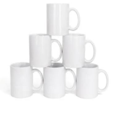 Imagem de Kit 6 Canecas Cerâmica Branca 325ml Conjunto Porcelana Classe Aaa Dtf Uso Diário Luxo Premium