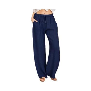 Imagem de Calças Casuais Femininas De Verão E Outono Em Algodão E Linho Com Cint