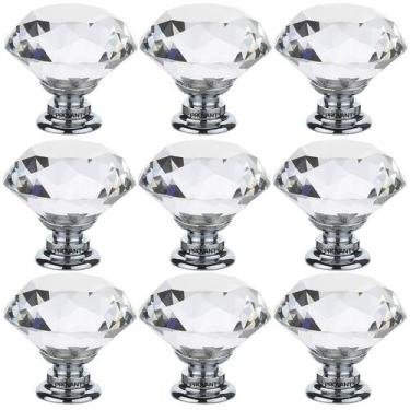 Imagem de Kit 9 Puxadores de Cristal 30mm Cromado Para Gaveta Armário - NoBrand