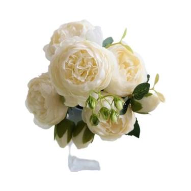 Imagem de Buquê De Rosas De Seda Peônia Flores Artificiais Para Decoração De Cas
