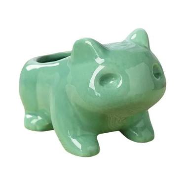 Imagem de Mini Vaso De Cerâmica Fofo Verde Para Suculentas Com Furo Para Decoraç