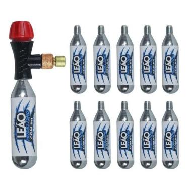 Imagem de Bomba de encher pneus com 10 cilindros co2 16g bike ou moto com rosca 