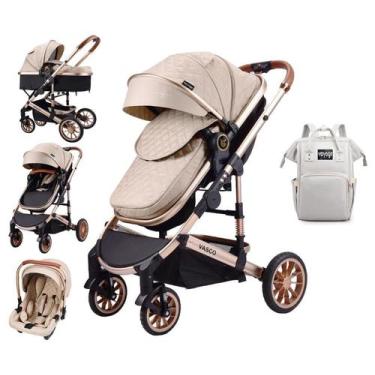 Imagem de Carrinho de Bebê Moisés com Bebê conforto Europeu - vasco, beige