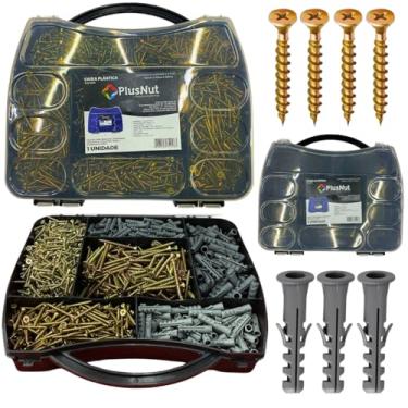 Imagem de Parafusos E Buchas 1000 Peças com Maleta Chipboard para Madeira