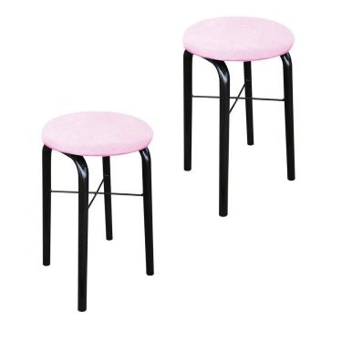 Imagem de Kit 02 Banquetas Baixa Manu Suede Rosa Bebê