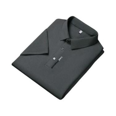 Imagem de Nova camisa polo masculina de manga curta de cor sólida respirável e c