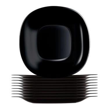 Imagem de Jogo 10 Prato De Sobremesa Preto Quadrado Square 20cm Vidro Opalino Em Casa Tem