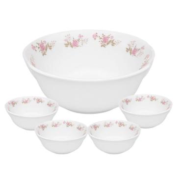 Imagem de Jogo De Sobremesa De Vidro 1 Tigela 1400ml E 4 Bowls 400ml Branco Em Casa Tem