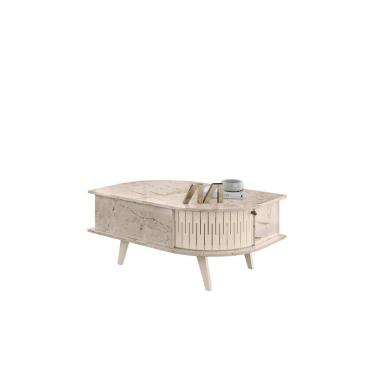 Imagem de Mesa de Centro Indianápolis Calacata e Off White 90cm com Prateleira Nicho para Sala Liberty Móveis