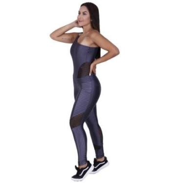 Imagem de Macacão Fitness Cirre 3D Recortes Tela Bolso Uma Lateral-Feminino