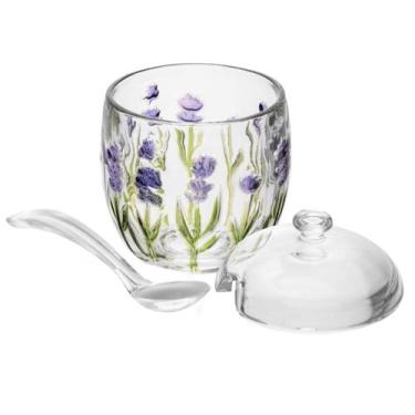 Imagem de Açucareiro com Colher e Tampa Cristal Lavanda Hand Painting  Lyor