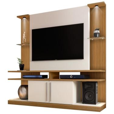 Imagem de Estante Home Theater Tv Até 60 Pol. Com Led York Cinamomo/Off White/Ripado - Bechara