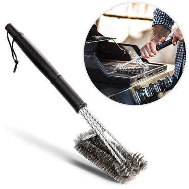 Imagem de Escova Limpa Churrasqueira Grelha Cerdas De Aço Grill Espeto Churrasco