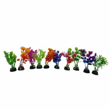 Imagem de Planta Plastica Pct C/ 10 13cm Decoração Aquario Enfeite - AQM