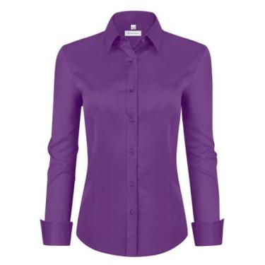 Imagem de Camisa social siliteelon para mulheres de manga comprida Deep Purple M