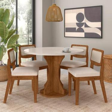 Imagem de Mesa Com 4 Cadeiras Redonda C/vidro Santorini Fre/off/bouclé Off - M.a Freijó/off Premi...