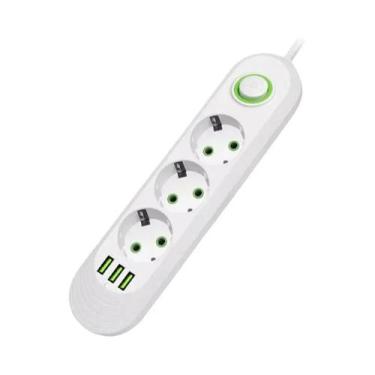 Imagem de Tomada Elétrica De 2500W Com Plugue EU E 3 Portas USB, Extensão Com Pi