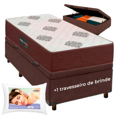 Imagem de Kit Cama Box Bau + Colchão Solteiro Inova D45 + Travesseiro Ortobom