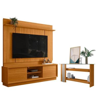 Imagem de Estante Home Theater Siena Sem Pés Cinamomo Com Aparador Frizz Cinamomo Off White - Mad...