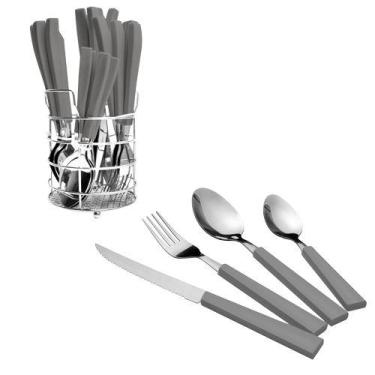 Imagem de Jogo de talheres Estai Inox Cabo plastico cinza 25 pecas -Dynasty, 3 m