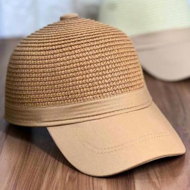 Imagem de Boné Chapéu De Praia Feminino Aba Curva Revestida Ajustável Palha Sint