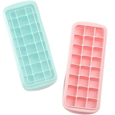 Imagem de Forma de Gelo BM-F957 para 24 Cubos em Silicone com Tampa Plástica Livre de BPA para Cozinha Azul Rosa B-Max
