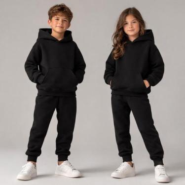 Imagem de Conjunto Infantil Inverno Moletom Com Capuz Calça Flanelado Confortáve