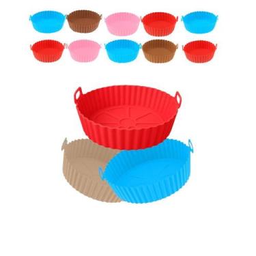 Imagem de Kit 10 Forma Air Fryer Redonda Silicone Antiaderente Cesta Fritadeira 