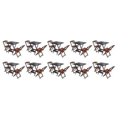 Imagem de Kit 10 Conjuntos De Mesa Dobravel Com 2 Cadeiras De Madeira 70x70 - Im