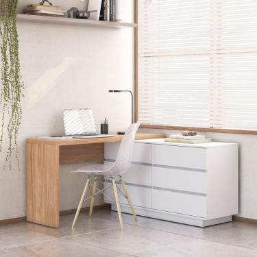Imagem de Escrivaninha em L ou Reta Oring 6 Gavetas 230cm CabeCasa MadeiraOriginals Branco E Itap...