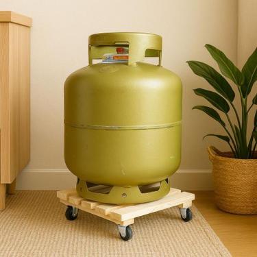Imagem de Suporte Rodízio Vasos Botijão Água Plantas Madeira Pinus Rodinhas Deco