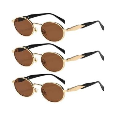 Imagem de Óculos De Sol Femininos Retrô Com Armação Oval UV400 - Conjunto De 3 P