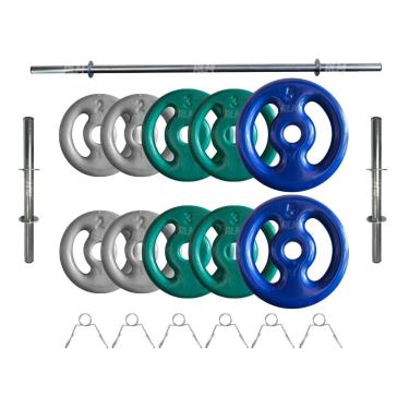 Imagem de Kit Anilhas Emborrachadas 30 Kg + Barras com Presilhas-Unissex