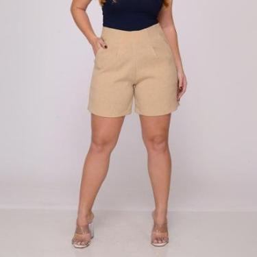 Imagem de Shorts Alfaiataria Feminino Cintura Alta Tipo Linho-Feminino