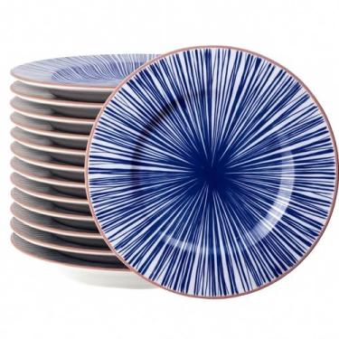 Imagem de Jogo 12 Pratos Rasos Porcelana Decorada Azul Tramontina Abstratta Rest