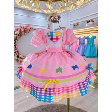 Imagem de Vestido Junino Xadrez Infantil Rosa Coração Festa Junina Caipira Quadr