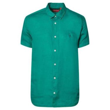 Imagem de Camisa Reserva Linho Masculina Manga Curta Verde, P, Verde