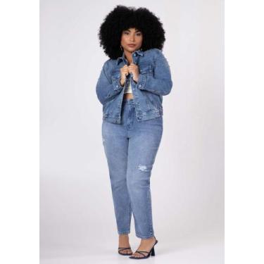 Imagem de Jaqueta jeans plus size cropped com brilho lunender 20517, G
