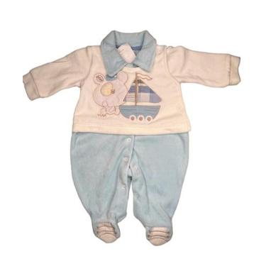 Imagem de Macacão de Plush  Aveludado Luxo - Manu Baby, RN, Azul claro